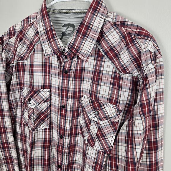Western Red Plaid Snap Front Shirt Graphic Abstract Back Urban Cowboy XL Grunge - Picture 1 of 11